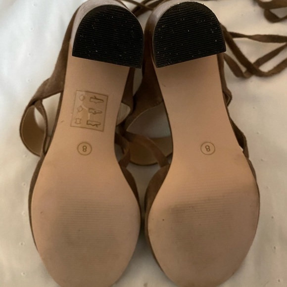 Sole Society Brown Suede Leather Ankle Wrap Closed Toe Chunky Heels - Picture 6 of 10